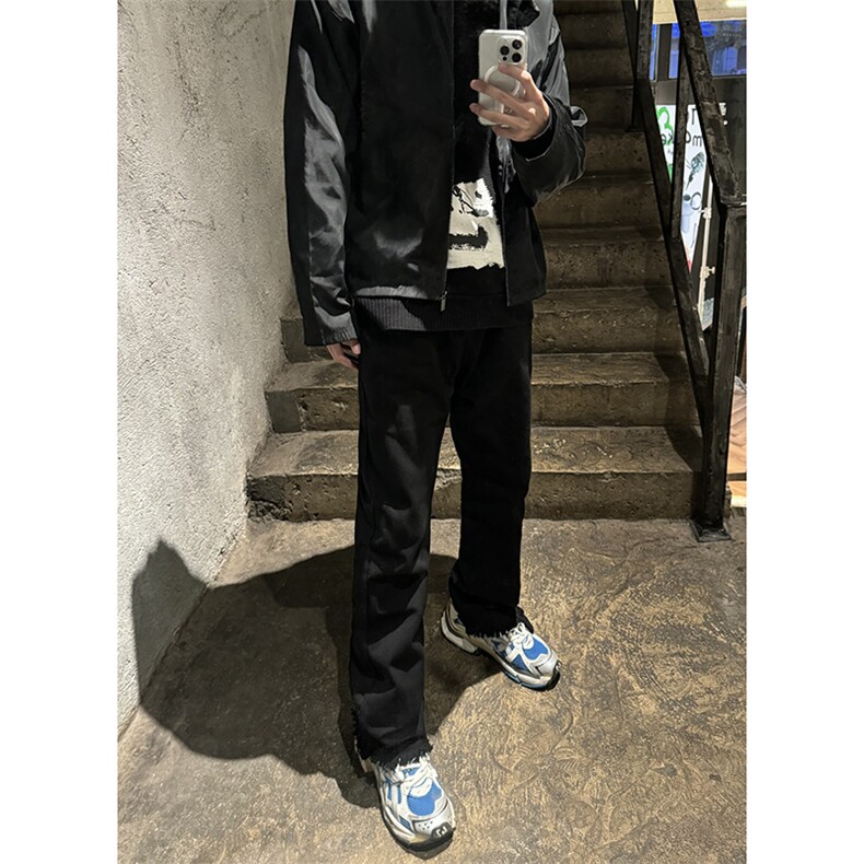 B221美式ins高街暗黑小众修身毛边微喇牛仔裤LK23004-P55控78,男装牛仔裤,电商B221