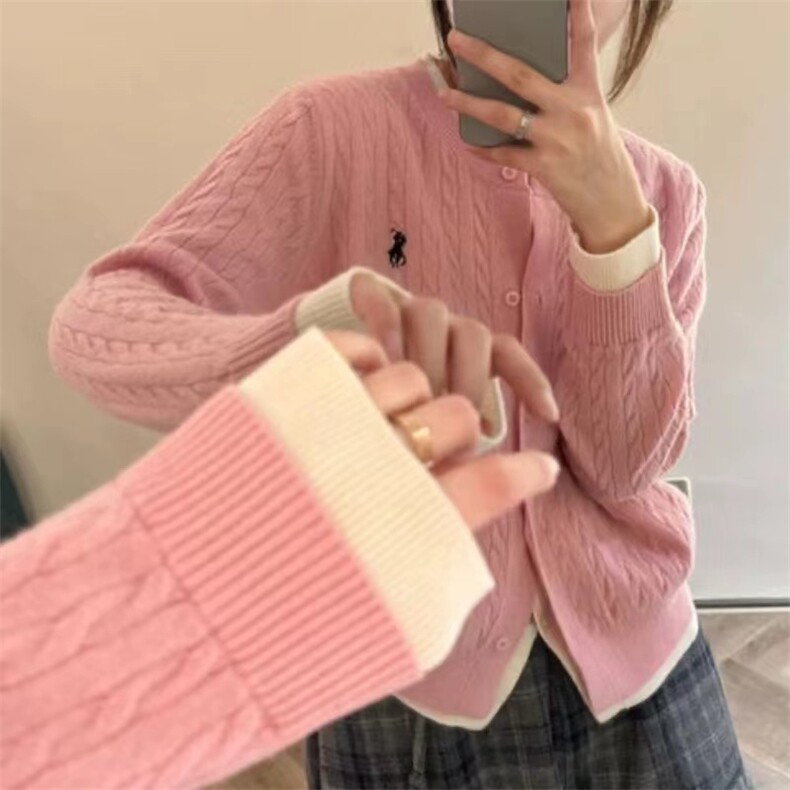 24秋冬新款针织开衫女圆领精仿羊毛假两件外套女麻花刺绣毛衣女，女装针织衫/毛衣，美轩羊绒