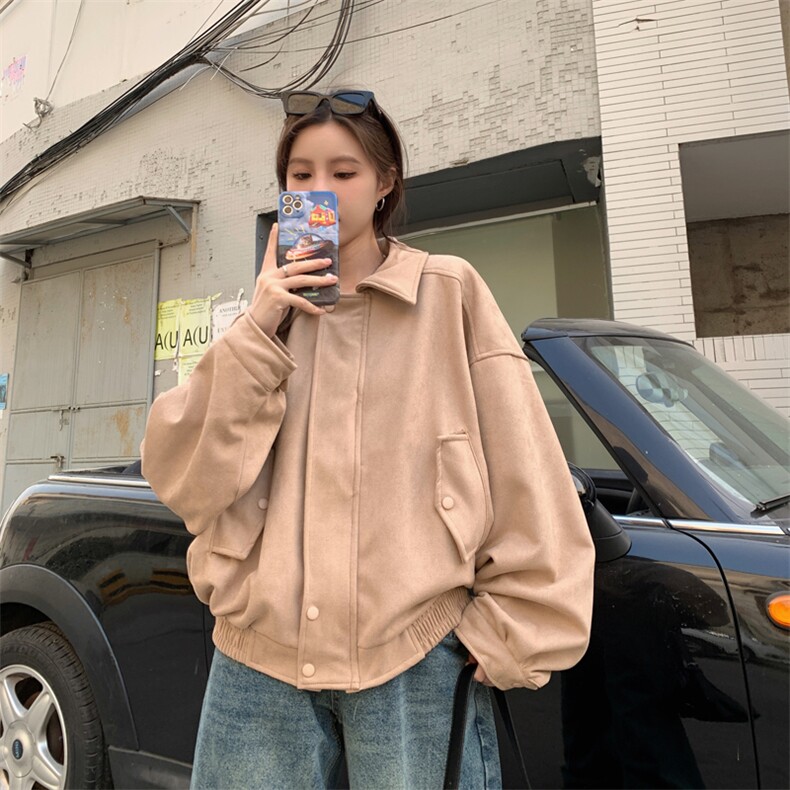 A198-P88秋季双层内里麂皮绒夹克外套复古美式翻领宽松机车服,男装夹克,星座911