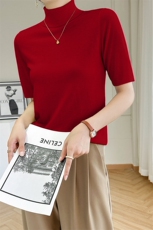 秋冬女士短半中袖针织打底衫毛衣高领纯色大码宽松薄百搭，女装羊毛衫，庆大羊绒