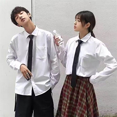 新款白色衬衫男长袖韩版学生学院风休闲宽松衬衣L22033-p30送领带，男装衬衫，星座1008