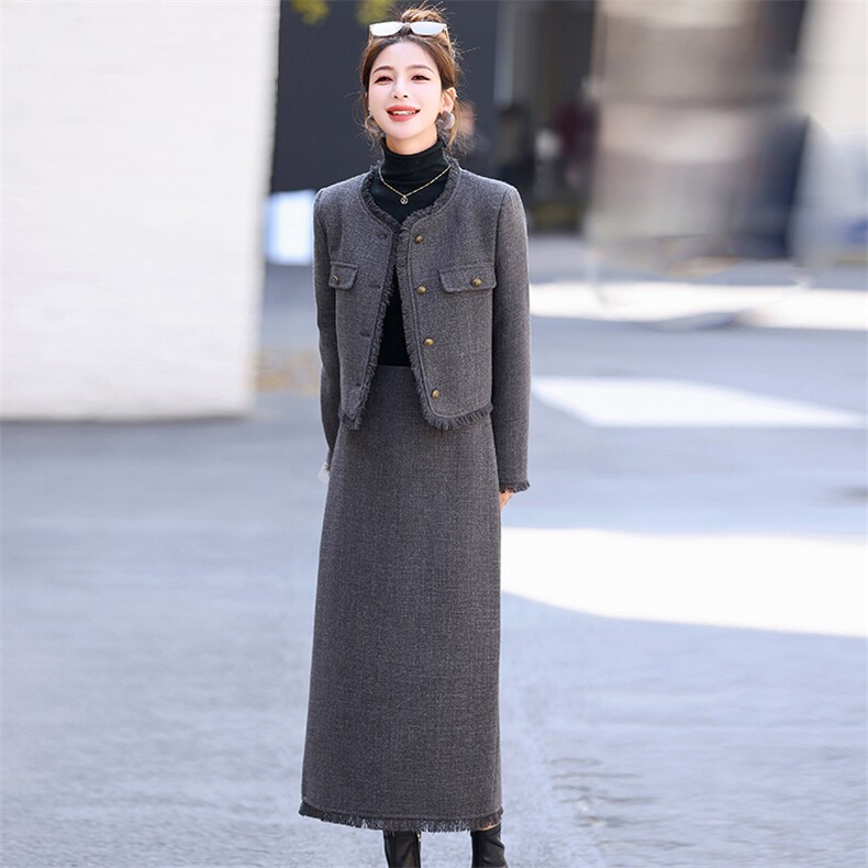 洋气减龄小香风套装裙子2026秋装新款女装外套毛呢半身裙穿搭,女装套装/套裙,兰菲阁