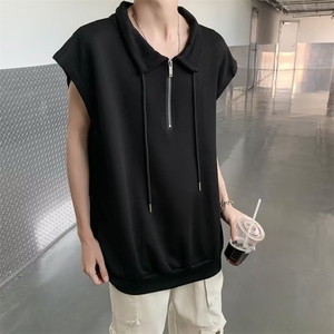 宽肩背心男夏季薄款马甲宽松半拉链立领无袖t恤运动坎肩BX11 P35图片