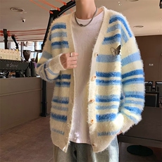 2024秋季新款文艺V领宽松拼色毛衣针织衫开衫外套男女M260/P70，男装针织衫/毛衣，星座506