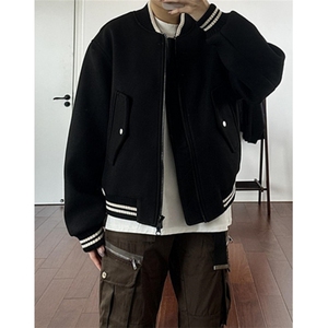 【001】纹全羊毛骨感微廓短款棒球服外套棉衣男潮A079-JK945-P59图片