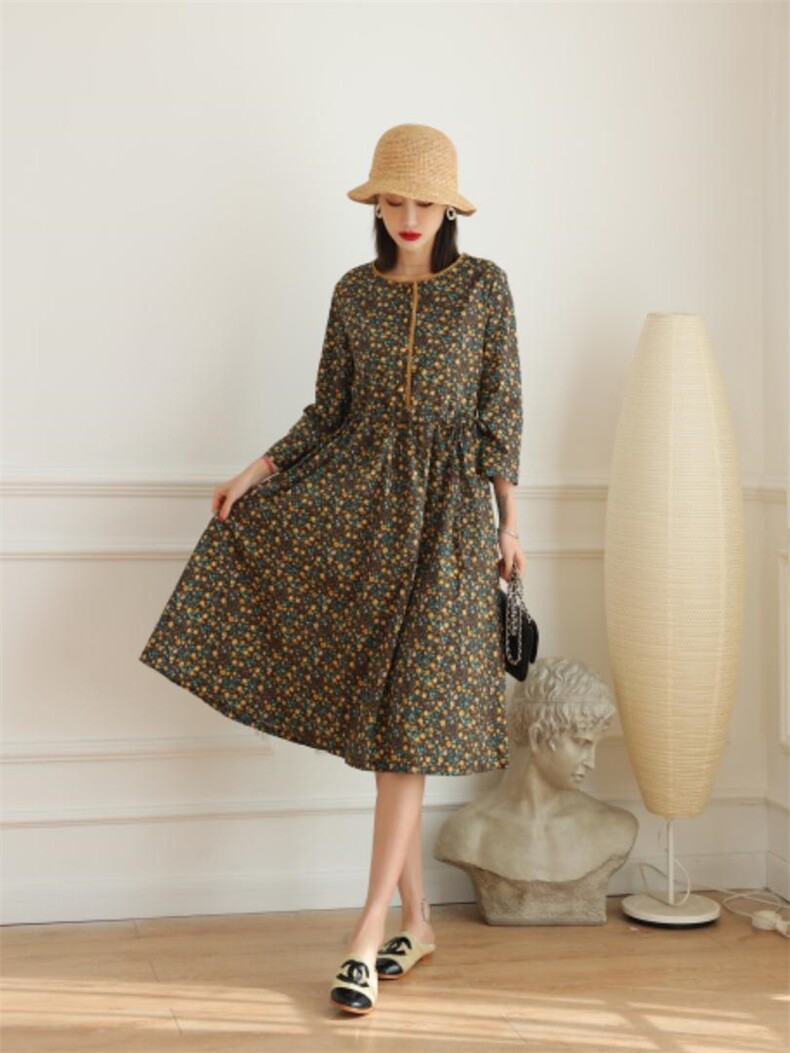 现货春款花边撞色连衣裙，女装连衣裙，卓儿衣人