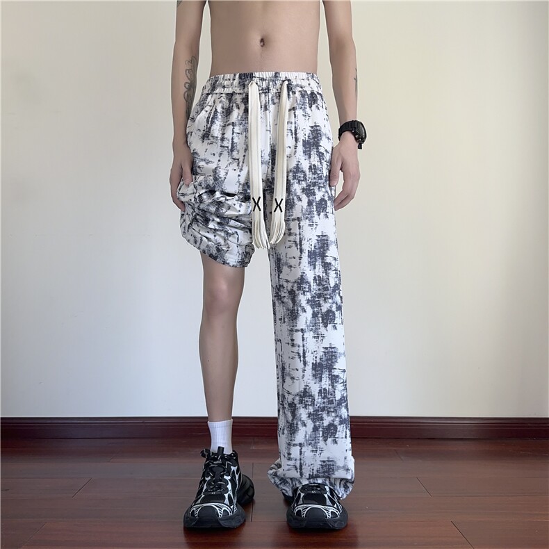抖音品质夏季新款潮流扎染宽松休闲冰丝裤B315-K25633-特p30控58,男装休闲裤,电商B315