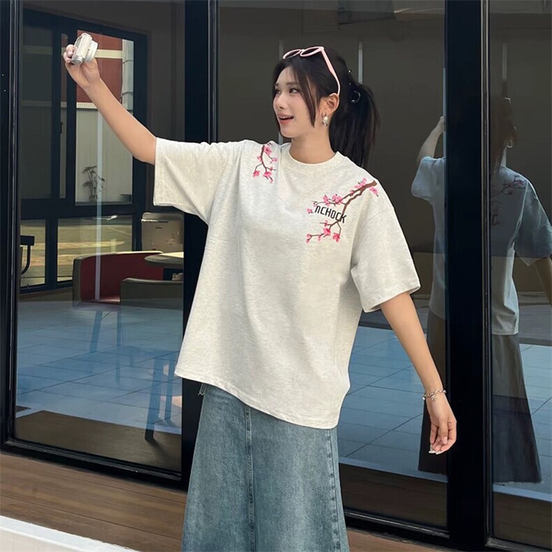 万针全刺绣工艺抖音得物高品质260克重磅纯棉双纱美式高街短袖T恤,男装T恤,电商A486