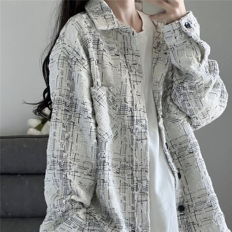 小香风格子翻领外套男女秋休闲百搭高级感粗纺夹克上衣HHX702P54,男装夹克,星座1013-5