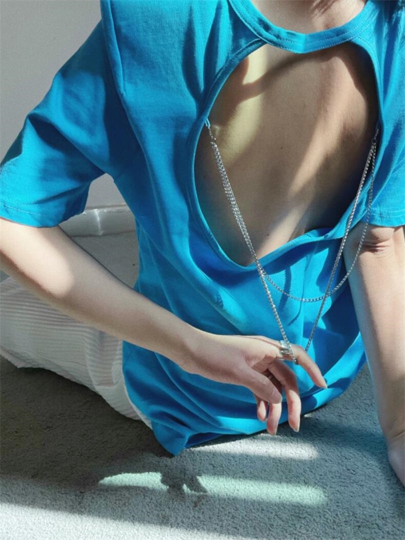 后背链条T恤，女装T恤，YSQ Boomboom