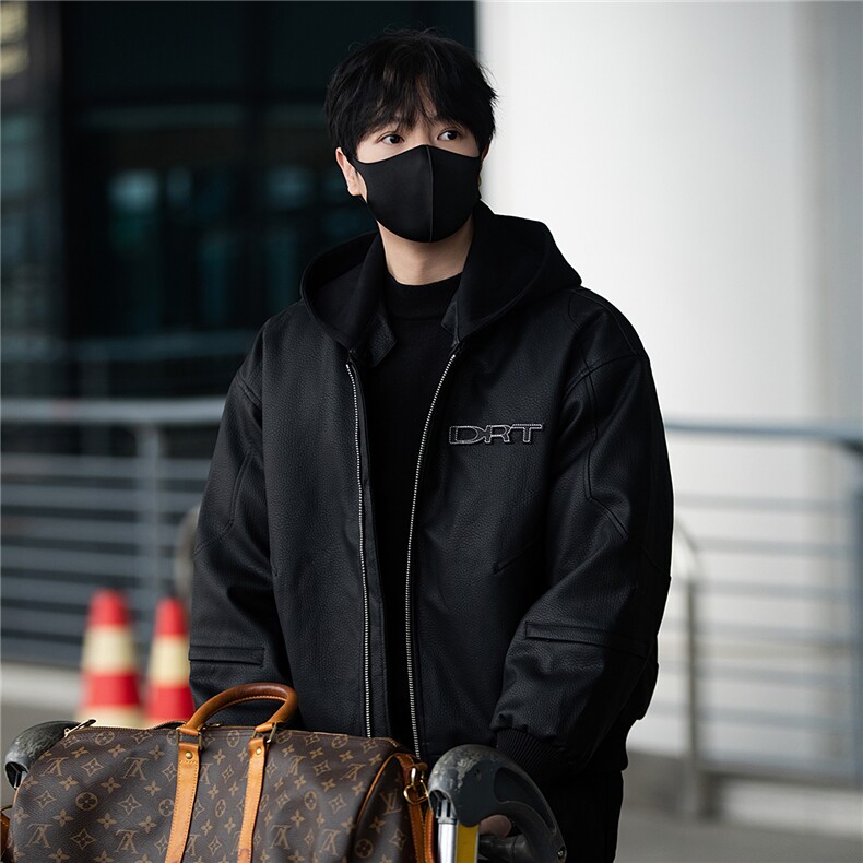 标50绒街拍男士连帽可拆卸PU皮羽绒服保暖外套B338-5066-P275，男装羽绒服，电商B338