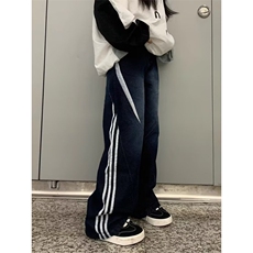 复古水洗三条杠阔腿牛仔裤高街垂感宽松直筒长裤N0096，男装牛仔裤，星座1116A（原606A-3）