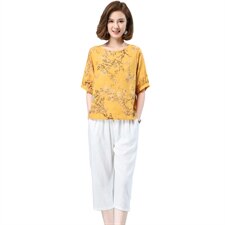 休闲套装女2021年夏季新款女装妈妈时尚减龄洋气显瘦两件套，女装套装/套裙，涵誉