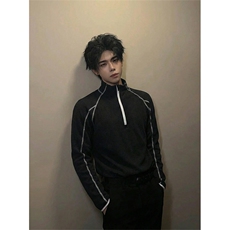 春季半拉链肌理感cleanfit长袖T恤撞色套头卫衣C64163-TP4588，男装T恤，电商A102