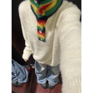 【有货】彩虹高领毛衣男女仿貂毛针织衫外套MY451CC-特P60图片