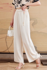 新中式提花丝滑薄款2025夏新款高腰气质显瘦冰爽亲肤透气长裤，女装休闲裤，媚琳依坊