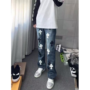 高街牛仔裤男新款水洗扎染弯刀小众修身直筒微喇裤513ACK2696P55图片