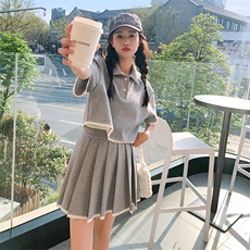 2025夏季新款短袖衬衫上衣百褶短裙子两件套女活泼减龄学院风套装，女装套装/套裙，浙宝285（原212）
