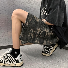 迷彩牛仔短裤夏季高街五分裤男宽松工装百搭休闲裤D722/P36，男装牛仔裤，电商D202-1