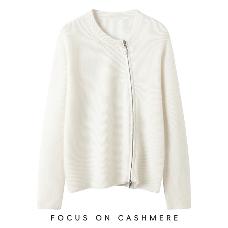 秋冬新款针织斜拉链开衫时尚百搭，女装羊绒衫，缇曼羊绒