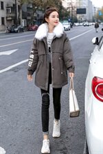 2020年冬季加厚带毛领拉链抽绳收腰显瘦休闲派克服棉衣棉服，女装棉衣/棉服，艾尚靓装
