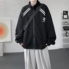 重磅条纹卫衣男开衫大码立领拼接上衣美式运动拉链外套JK5207/P65，女装短外套，电商B238