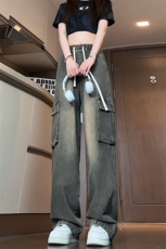 特批P43无差价夏秋衔接水洗做旧工装牛仔裤男士中性拖地长裤N9091，男装牛仔裤，电商A001-1