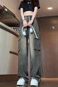特批P43无差价夏秋衔接水洗做旧工装牛仔裤男士中性拖地长裤N9091图片