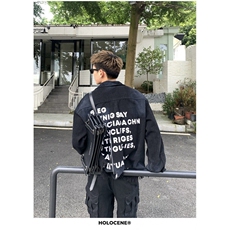 欧美街头潮牌青少年牛仔夹克男生后背字母满印流苏破坏高街外套，男装夹克，星座506A