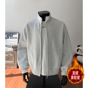 外套重磅加绒奥粒绒短款500克拉链立领卫衣短宽套头RH5321JR-P65