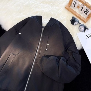 美式潮牌机车服夹克男女秋冬情侣款宽松高级感百搭休闲棒球服外套图片