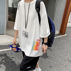 现货情侣中性风短袖T恤潮牌小清新宽松版型字母印花T，男装T恤，电商A102B