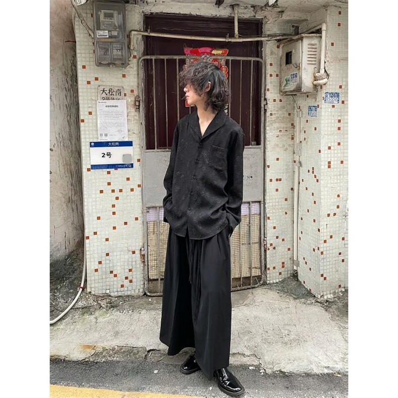 春季新中式提花刺绣刺绣道袍设计感交领衬衫男复古风禅意衬衣,男装衬衫,星座506A