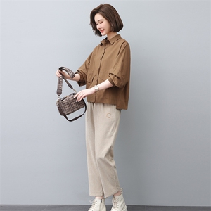 2023春装套装女宽松显瘦2023年新款潮纯色两件套装图片