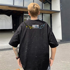 可48小时发货支持抖音得物来样二开美式满天星亮片短袖T恤MTX722，男装T恤，电商A486