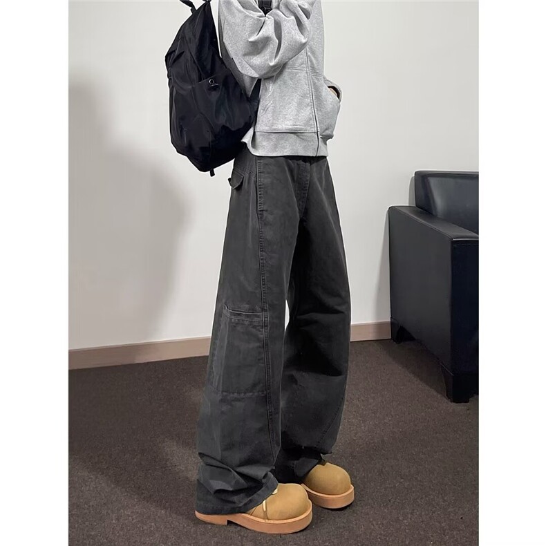 美式复古灰色工装裤男2024年秋冬新款高腰多口袋宽松B0037/P62,男装工装外套,星座506