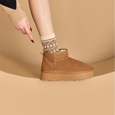 X4681-135秋冬季反绒厚底雪地靴女加绒加厚大棉鞋女，女鞋长靴，星座1407-3