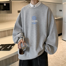 华夫格卫衣圆领卫衣男大码长袖t恤男外套HW76274-P30加绒款-P40，男装卫衣，电商A040