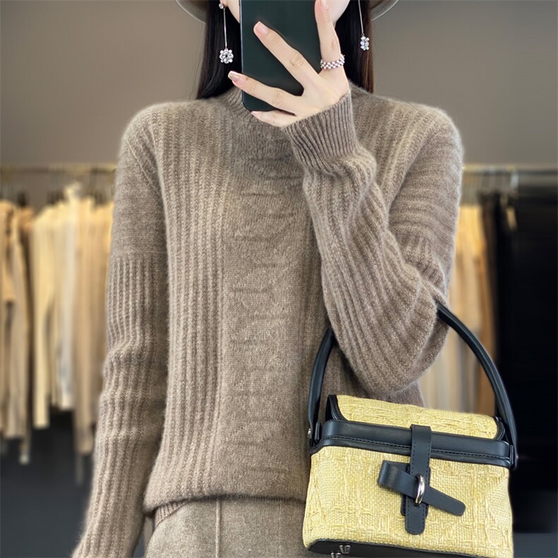 加厚半高领羊毛衫女秋冬新款针织衫宽松时尚提花羊绒衫毛衣打底,针织衫/毛衣,暖绒情旗舰店