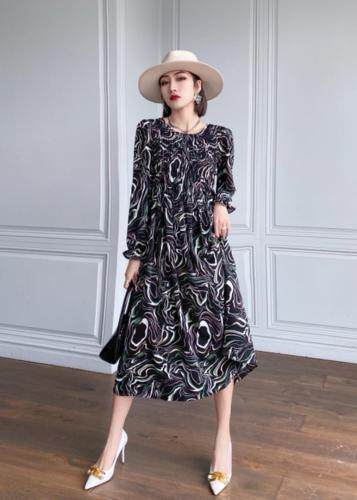 【现货】秋季新款时尚韩版花色连衣裙，女装连衣裙，陆氏青云