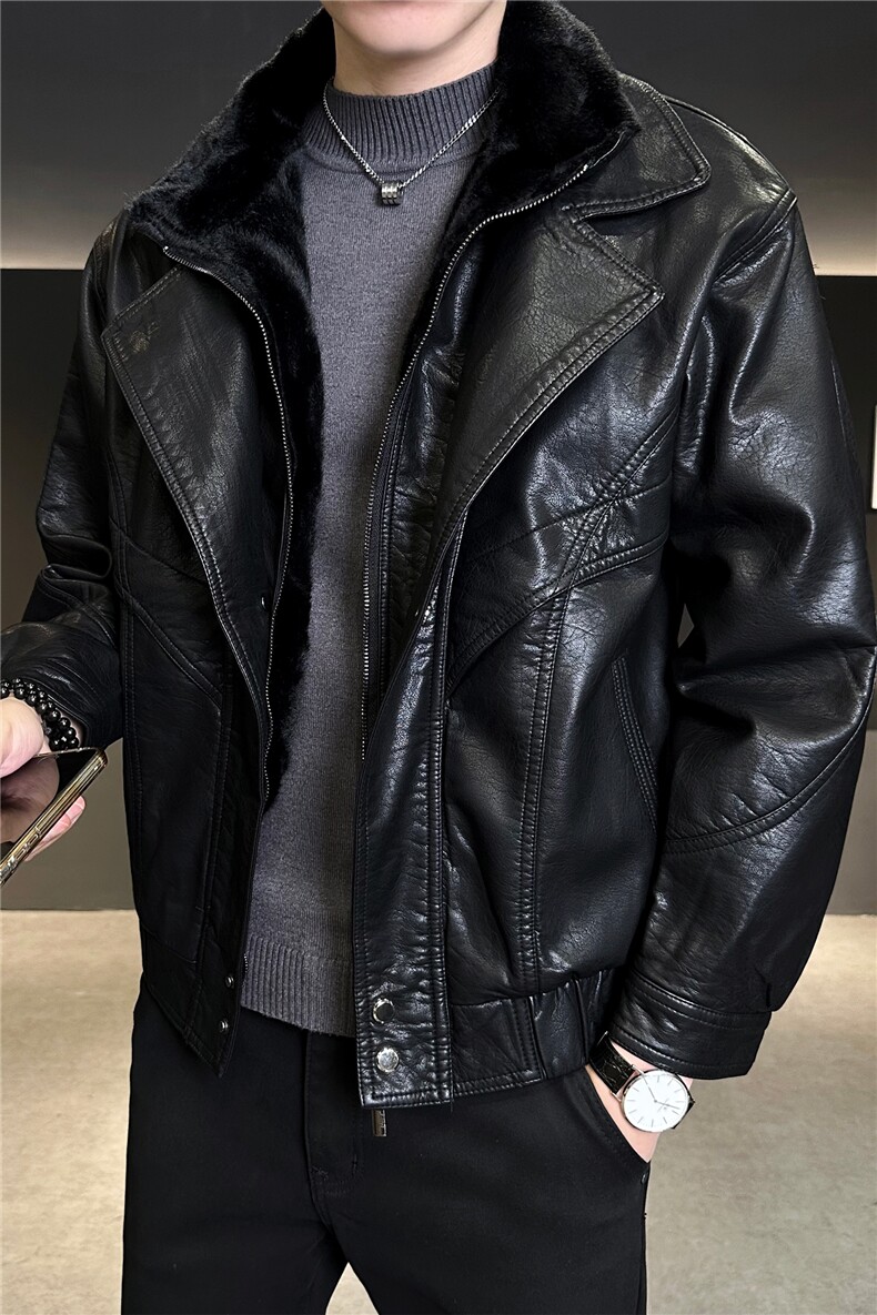 皮衣座山雕痞帅机车假两件加长绒皮夹克控活动价268,男装夹克,星座414（原B263）