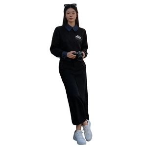 欧系洋气时尚高级感套装女春袖口衣领拼接色设计卫衣半身裙两件套图片
