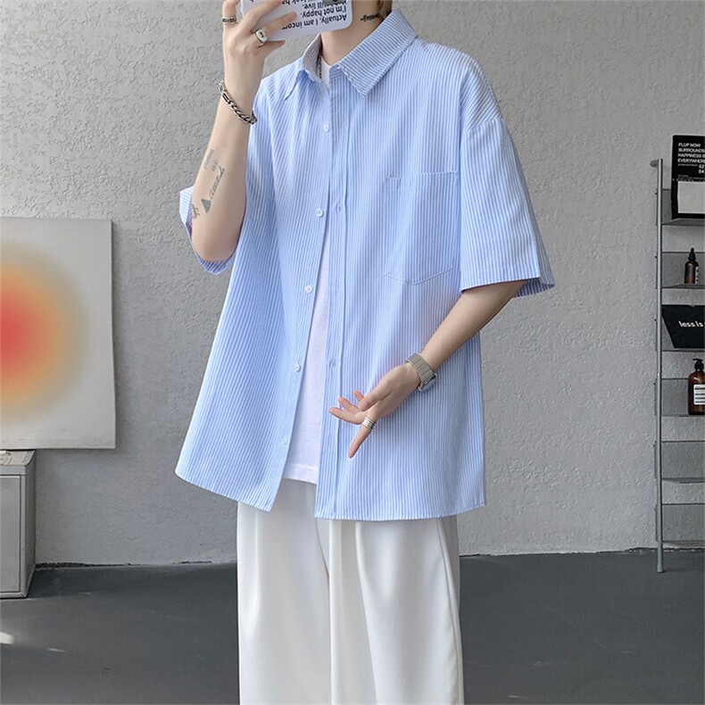 短袖衬衫男夏季新款港风宽松条纹衬衣DX3303-特P26无差价,男装衬衫,星座214-3