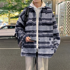 现货港风毛呢夹克男宽松格子呢子大衣外套DSA157B-J236-特P90，男装夹克，电商A157B