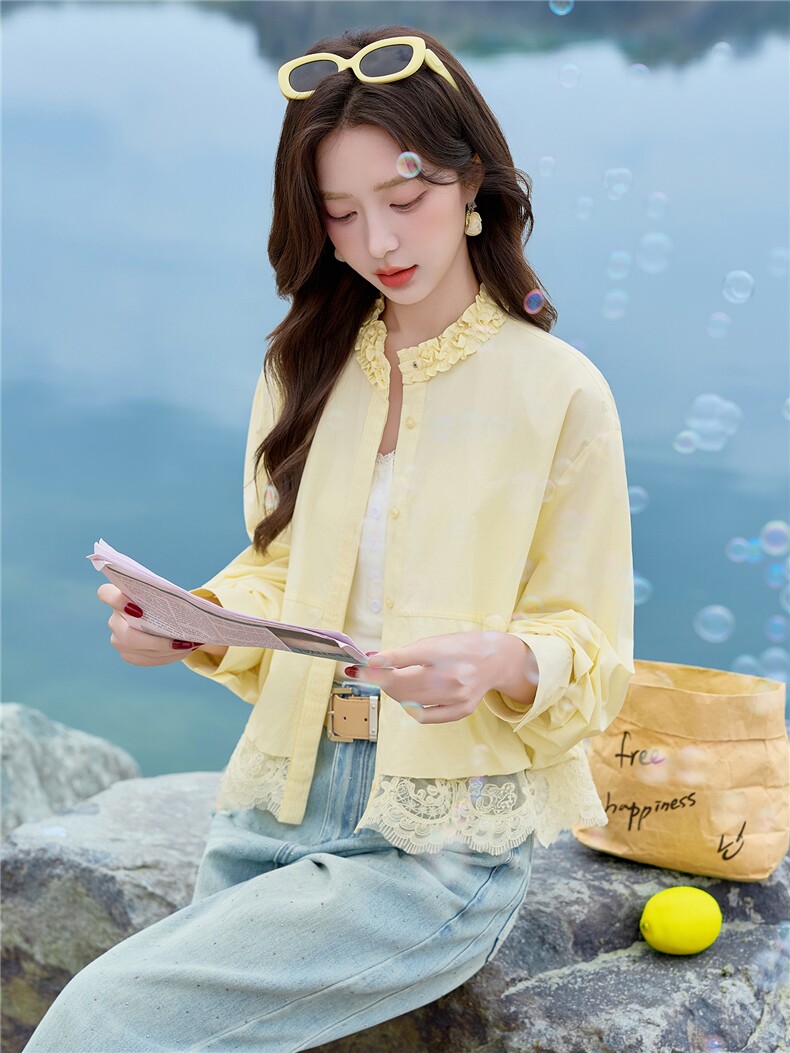 2026新款长袖薄款花边蕾丝洋气减龄休闲短款外套女,女装短外套,美沁