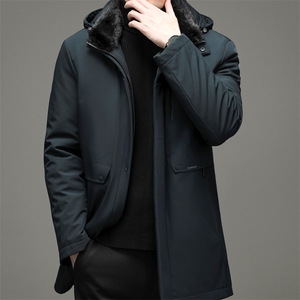 羽绒服男长款爸爸冬装连帽保暖中年脱卸水貂领外套YYYR9999-P370图片