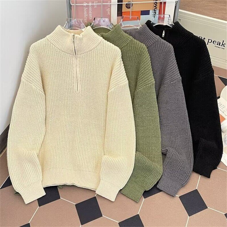 半拉链高领毛衣男秋季新款纯色针织衫韩系慵懒风百搭休闲外套，男装针织衫/毛衣，星座1013
