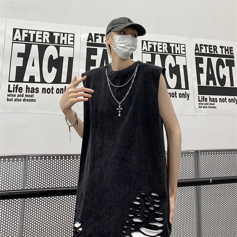 背心/马甲/坎肩夏季圆领下摆破洞无袖纯色T恤B239-1237-P45，男装背心/马甲，星座514-2(原B239)