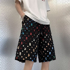 夏季新款韩版男士休闲中裤五分裤时尚潮流破洞补丁设计短裤沙滩裤，男装休闲裤，四季星座218-1