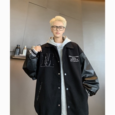 港风美式潮牌拼接袖字母翻领棒球服夹克XZ213-JK9903-P108控128，男装夹克，星座213